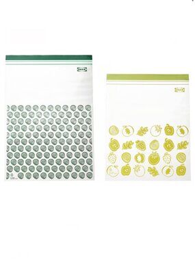 LOT OF 2 IKEA ISTAD Resealable Bag Patterned Green/Lime Green 30 pack NWT